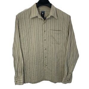 KÜHL‎ Men's Size XL tan & white Tuflex button front long sleeve striped shirt.